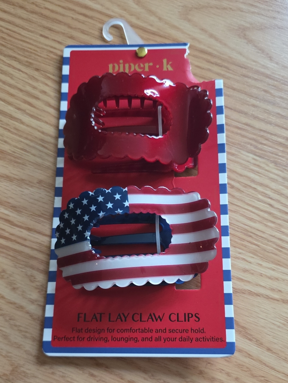 Piper Red & American Flag Flat Lay Claw Clips